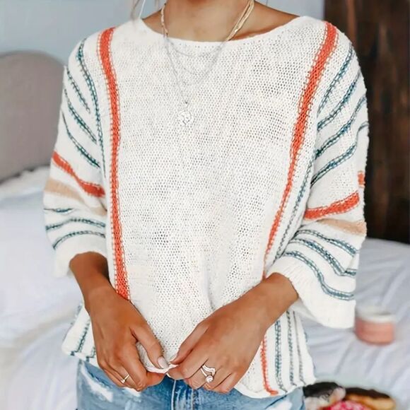 Zara White and Orange Striped Sweater - Picture 1 of 5